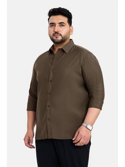 Snitch - Brown Plain Full Sleeves Regular Casual Plus Size Shirt