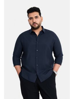 Snitch - Navy Plain Full Sleeves Regular Casual Plus Size Shirt