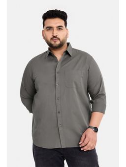 Snitch - Dark Grey Solid Full Sleeves Regular Casual Plus Size Shirt