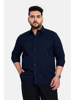 Snitch - Navy Blue Solid Full Sleeves Regular Casual Plus Size Shirt