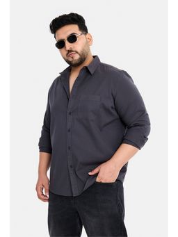 Snitch - Dark Grey Solid Full Sleeves Regular Casual Plus Size Shirt