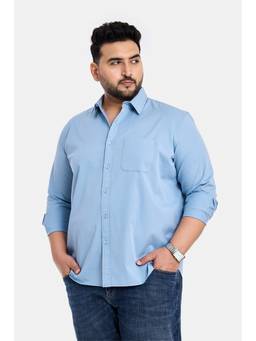 Snitch - Sky Blue Solid Full Sleeves Regular Casual Plus Size Shirt