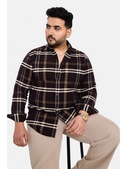 Snitch - Dark Brown Corduroy Full Sleeves Regular Casual Plus Size Shirt