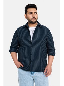 Snitch - Navy Blue Stripes Full Sleeves Regular Casual Plus Size Shirt