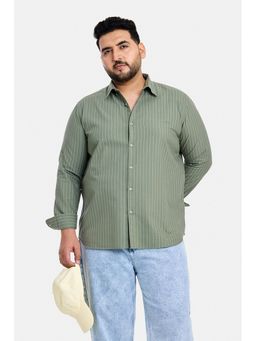 Snitch - Olive Stripes Full Sleeves Regular Casual Plus Size Shirt