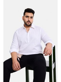 Snitch - White Solid Full Sleeves Regular Plus Size Shirt