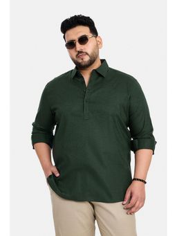 Snitch - Dark Green Solid Full Sleeves Regular Plus Size Shirt