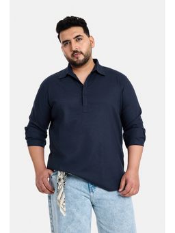 Snitch - Navy Solid Full Sleeves Regular Plus Size Shirt