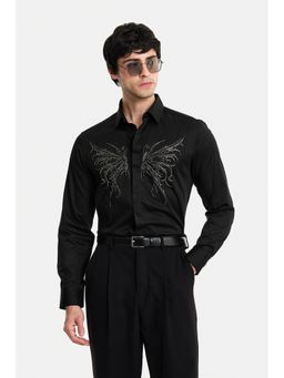 Snitch - Black Embellished Full Sleeves Slim Formal Luxe Shirt