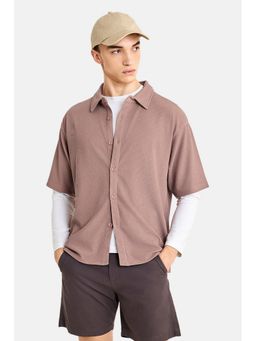 Snitch - Mauve Ribbed Half Sleeves Oversized Casual Shirt