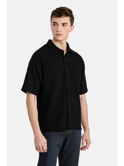 Snitch - Black Ribbed Half Sleeves Oversized Casual Shirt