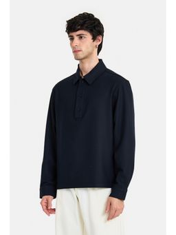 Snitch - Navy Blue Solid Full Sleeves Regular Shirt