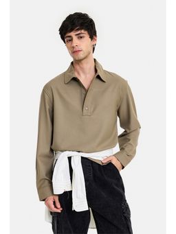 Snitch - Khaki Solid Full Sleeves Regular Shirt