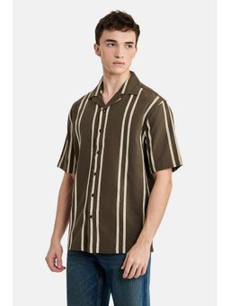 Snitch - Brown Stripes Half Sleeves Boxy Shirt