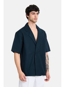 Snitch - Navy Blue Solid Half Sleeves Oversized Shirt