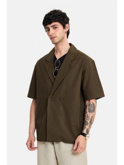 Snitch - Brown Solid Half Sleeves Oversized Shirt
