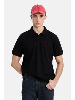 Snitch - Black Textured Half Sleeves Regular Casual Polo T-Shirt