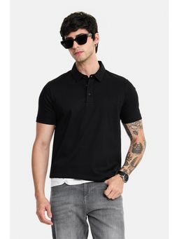 Snitch - Black Solid Half Sleeves Slim Casual Polo T-Shirt