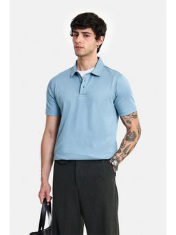 Snitch - Sky Blue Solid Half Sleeves Slim Casual Polo T-Shirt