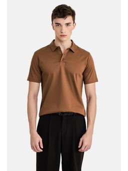 Snitch - Brown Solid Half Sleeves Slim Casual Polo T-Shirt