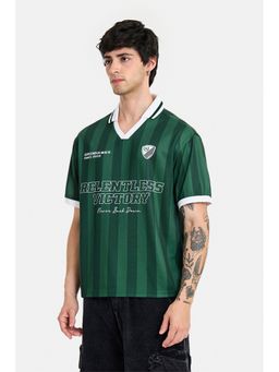 Snitch - Olive Graphic Half Sleeves Oversized Casual Polo T-Shirt