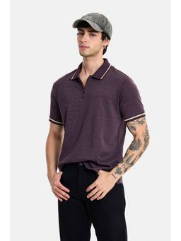Snitch - Purple Textured Half Sleeves Regular Casual T-Shirt