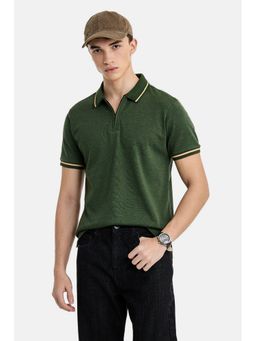 Snitch - Dark Green Textured Half Sleeves Regular Casual Polo T-Shirt