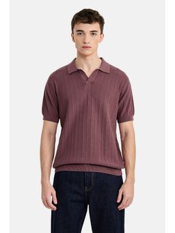 Snitch - Mauve Self-Design Half Sleeves Regular Casual Polo T-Shirt