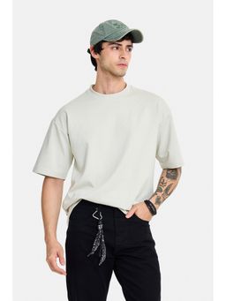 Snitch - Sage Green Solid Half Sleeves Oversized Casual T-Shirt