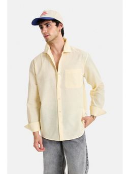 Snitch - Light Yellow Textured Full Sleeves Regular Casual Shirt