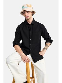 Snitch - Black Textured Full Sleeves Regular Casual Shirt