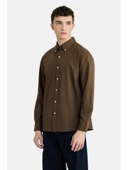 Snitch - Dark Brown Solid Full Sleeves Regular Shirt