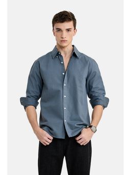 Snitch - Blue Solid Full Sleeves Regular Shirt
