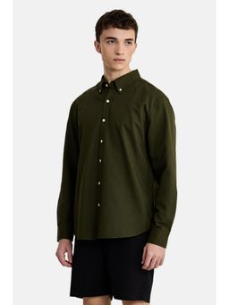 Snitch - Olive Solid Full Sleeves Regular Shirt