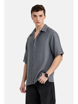 Snitch - Grey Textured Half Sleeves Regular Casual Shirt