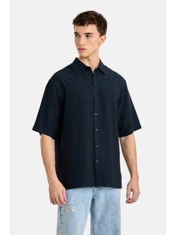 Snitch - Navy Textured Half Sleeves Regular Casual Shirt