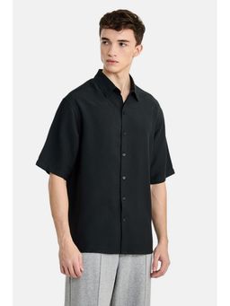 Snitch - Black Textured Half Sleeves Regular Casual Shirt