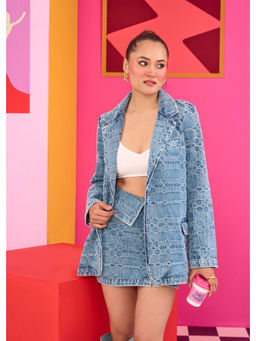 The Clothing Factory - Emily In Paris Distressed Plaid Denim Blazer