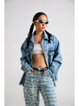 The Clothing Factory - Spongebob Printed Canvas Oversized Denim Jacket