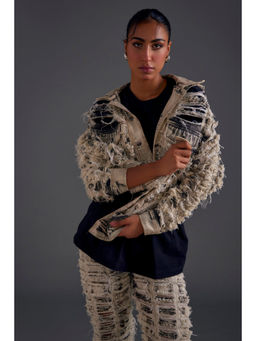 The Clothing Factory - Off White Distressed Denim Jacket