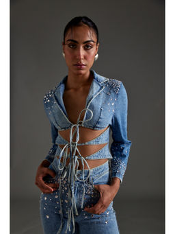 The Clothing Factory - Embellished Cutout Denim Jacket