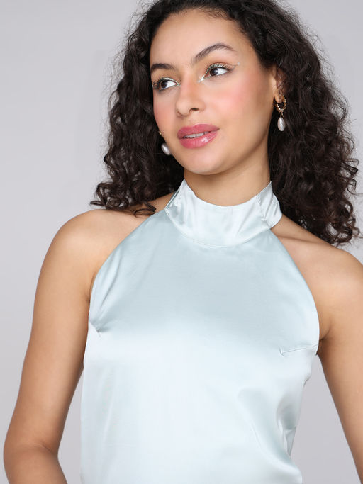Buy MIXT by Nykaa Fashion Sage Green Solid Halter Neck Sheath Satin Short Slip Dress Online Buy MIXT by Nykaa Fashion Sage Green Solid Halter Neck Sheath Satin Short Slip Dress Online