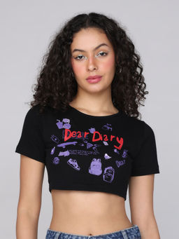 MIXT by Nykaa Fashion - Black Graphic Tie Up Crop Top