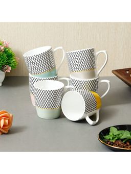 Femora - Indian Ceramic Fine Bone China Handcrafted Multicolor Design Tea Cup - 6 Pcs -160 Ml