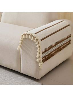 House of Quirk - Beige Chenille Jacquard Sofa Slipcover Soft Furniture Protector 2 Amrest