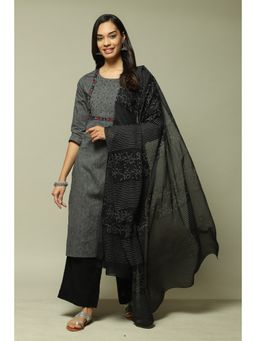Biba - Grey Cotton Unstitched Suit (Set of 3)