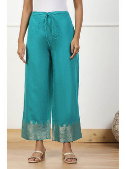 Biba - Women Blue Jacquard Palazzo Pant