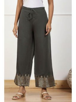 Biba - Women Grey Jacquard Palazzo Pant