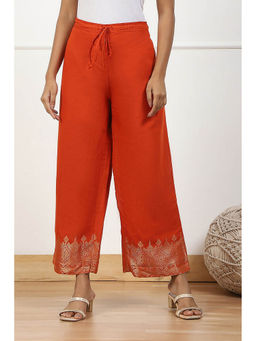 Biba - Women Orange Jacquard Palazzo Pant