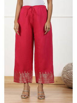Biba - Women Pink Jacquard Palazzo Pant